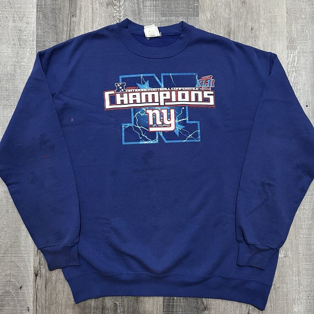 NFL New York Giants 2007 Blue Super Bowl Champions Crewneck Sweatshirt Size L